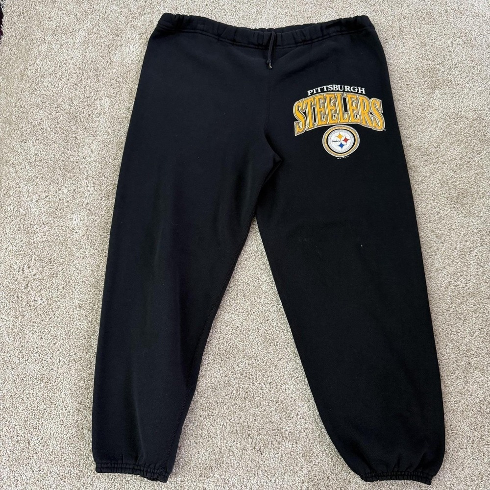 Vintage Pittsburgh Steelers Pants Mens XL Black NFL Football Logo 7 Sweatpants